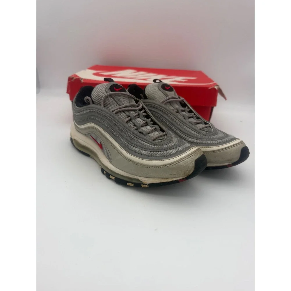 Nike Air Max 97 OG QS Silver Bullet Metallic Silver Red 884421-001 Mens Size 10